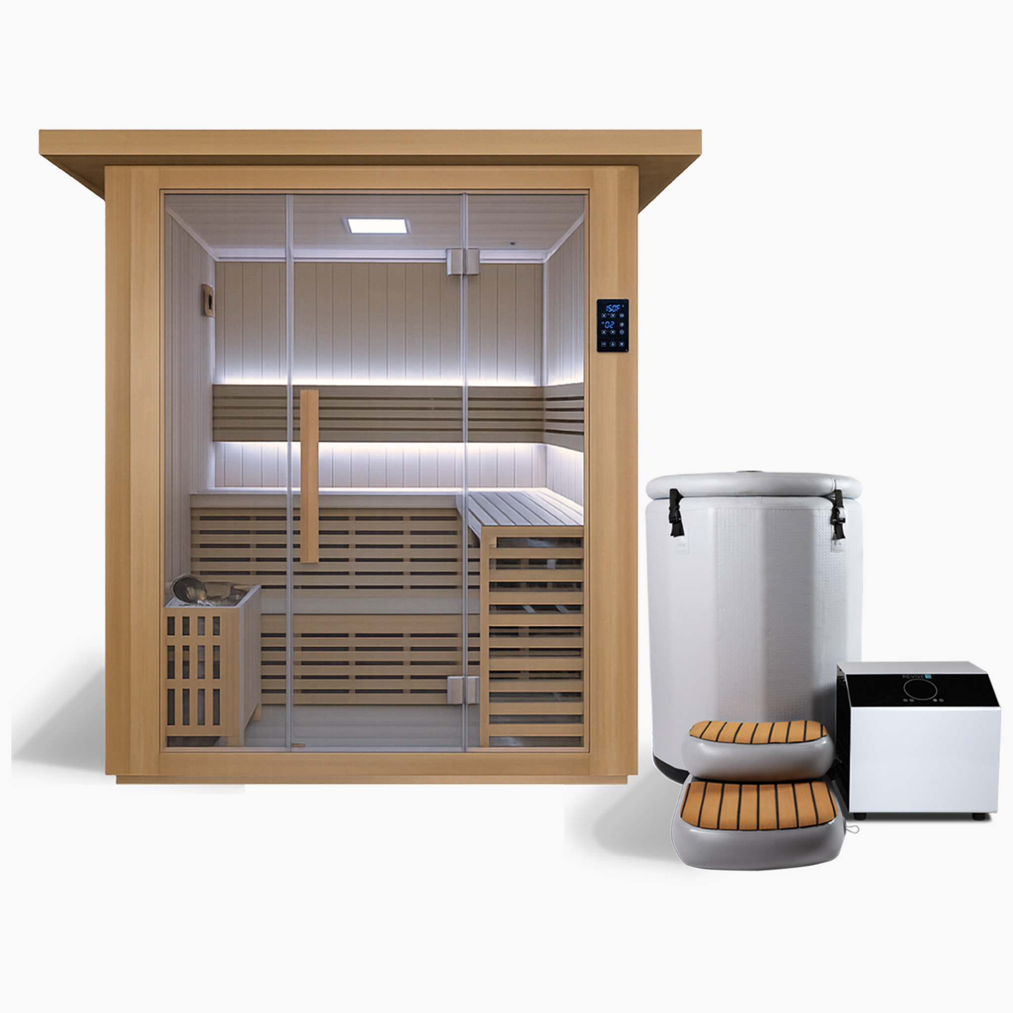 4 Person Traditional Sauna & Inflatable Barrel Plunge