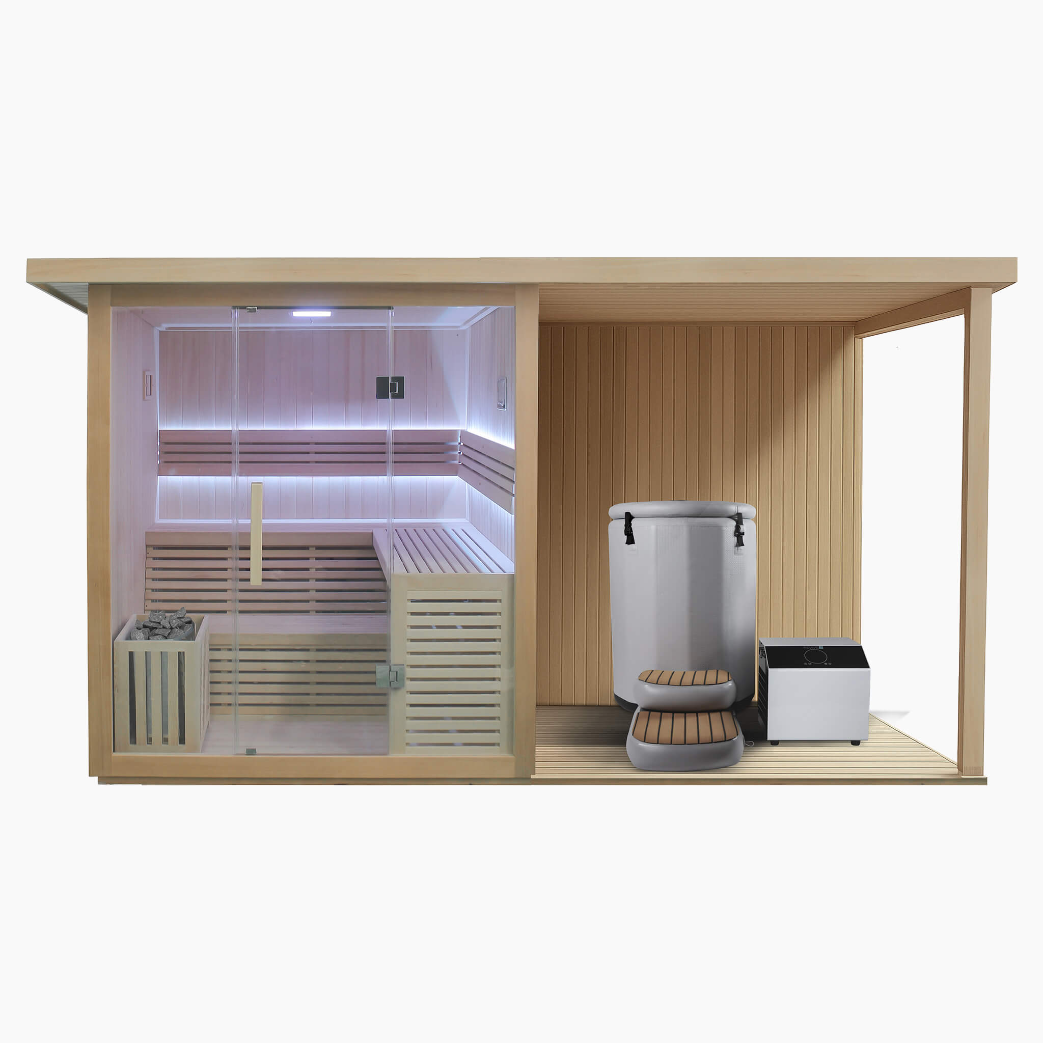 Sauna with Extension Kit & Inflatable Barrel Plunge